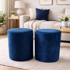 Kit 2 Puff Redondo Banqueta Multiuso Pés Antiderrapantes Veludo Sala Quarto