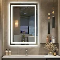 Espelho Retangular com LED 3 Cores Jateado Touch Decorativo de Parede Varias Medidas