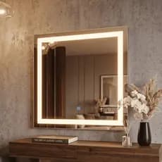 Espelho Quadrado Jateado com LED 3 CORES Botão Touch Decorativo Parede Prático Moderno