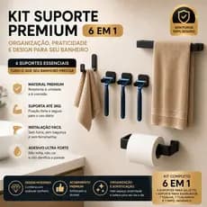 Kit 6 Suportes Adesivo Banheiro, Sem Furos – Suporte Toalha 25cm + Suporte Papel + Suporte Gilette