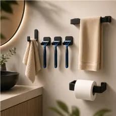 KIT 6 Suportes Adesivo Banheiro, Sem Furos – Suporte Toalha 25cm + Suporte Papel + Gancho