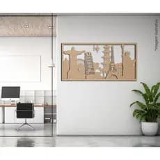 Quadro MDF 3mm cru Viagem Mundo Turismo corte laser vazado 3D