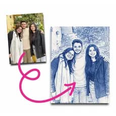 Quadro estilo Desenho à Caneta  - foto família criança personagem - Trend desenho - presente