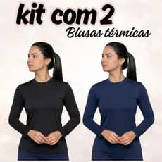Kit c/2 Camisetas Térmica Feminina Blusa De Inverno Super Quentinha Felpada Peluciada Por Dentro Microfibra Premium