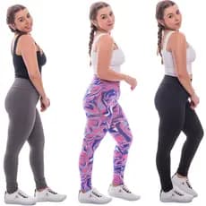 kit c/3 leggings de academia Feminina Leg Cintura Alta Suplex Power Premium Caminhada, Cross Fit.