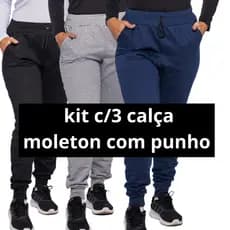 KIT C/3 Calça de Moletom Premium Feminina Peluciada Calça Unissex Confortável Básica.