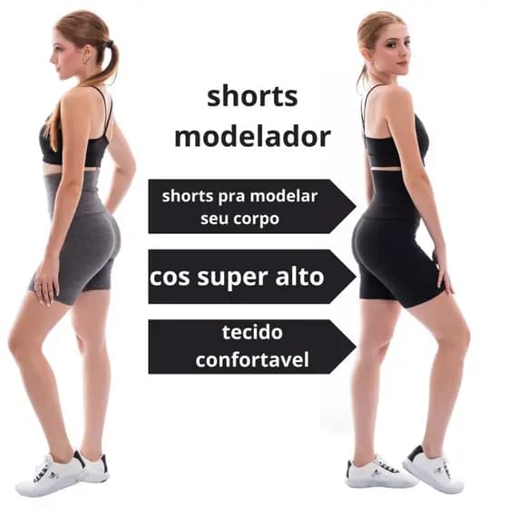 Shorts Modelador Suplex Power Premium Cós Alto Feminino Shorts Academia Com Compressão Abdominal.