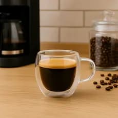 Kit Xícaras de Vidro em Borossilicato - Parede Dupla Resistente - 90ml - Para Café e Bebidas Quentes