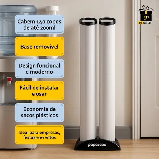 Lixeira Coletora para Copos Plásticos de Água PapaCopo - Lixeira para Copo Descartável - Nobre
