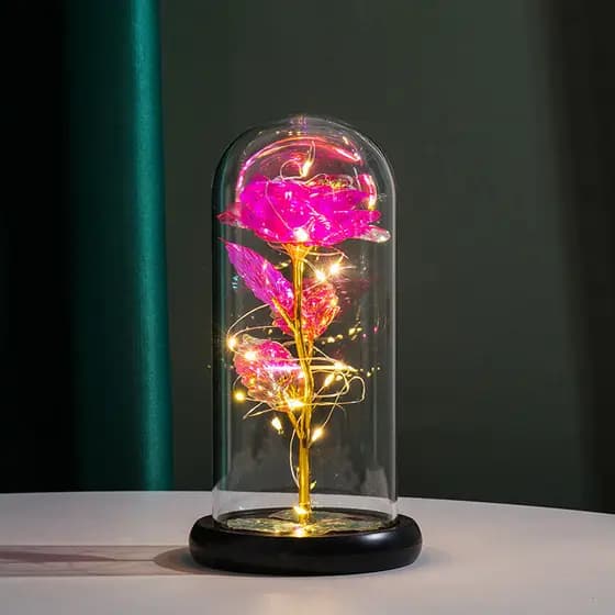 Luminária de Rosa com Cupula de Vidro Luzes De Led