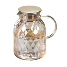 Jarra Chaleira Vidro Borossilicato 1,8L Tampa Madeira Luxo Resistente Fogo e Indução Design Diamante