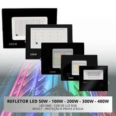 Refletor Led Holofote Bivolt C/ Controle Rgb Colorido 50w/100w/200w/300w/400w