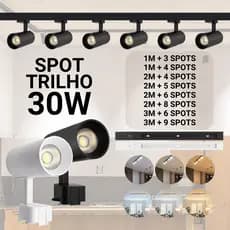 Kit Trilho Spot Led Eletrificado 30w Luz Branco Frio, Neutro ou Quente Interno Bivolt Preto Branco