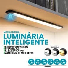 Kit Luminária Led Barra Difusa Recarregável Usb Presença Sensor Quarto/Cozinha Luz 3 Cores