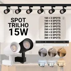 Kit Trilho Spot Led Eletrificado 15w Luz Branco Frio, Neutro ou Quente Interno Bivolt Preto Branco