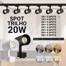 Kit Trilho Spot Led Eletrificado 20w Luz Branco Frio, Neutro ou Quente Interno Bivolt Preto Branco
