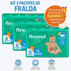 Kit Fralda Descartável Infantil Personal Baby 3 Pacotes Proteção Conforto e Alta Absorção para Bebês