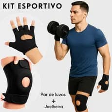 Kit Luva Academia Antiderrapante + Joelheira de Compressão Ortopedica