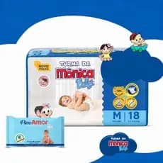 Kit Pacote de Fralda Descartável Turma da Mônica Tamanhos XG / XXG + Lenço Umedecido