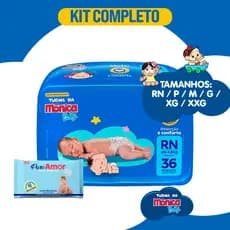 1 Pacote Fralda Descartável Infantil Turma da Mônica + 1 Pacote Lenço Umedecido Toalhas para Bebê
