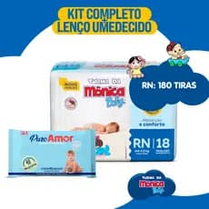 Kit 5 Fraldas RN Turma da Mônica Baby + 1 Pacote de Lenço Umedecido Higiene e Cuidados do Recém-Nascido