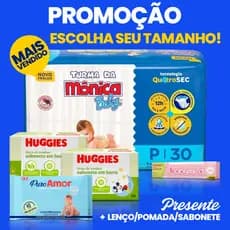 Kit 3 Fralda Descartável Turma da Monica + 2 Sabonetes + 1 Lenço Umedecido + 1 Pomada de Assadura para bebê