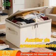 Caixa de armazenamento multifuncional de algodão e linho com capa transparente