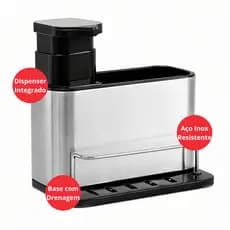 Organizador de Pia Aço Inox com Dispenser Porta Esponja Escorredor Multiuso para Cozinha Compacta
