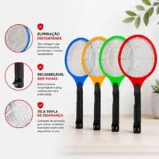 Raquete Elétrica Mata Mosquito Recarregável Bivolt Mata Insetos Tela Tripla de Segurança