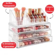 Organizador Acrílico 4 Gavetas: Make e Cosméticos, Maquiagem 16 Cavidades p/Organização Completa
