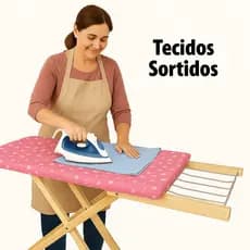 Tabua de Passar Roupas Estampas Tradicionais Madeira Super Resistente e Reflorestada com 2 Regulagens de Altura