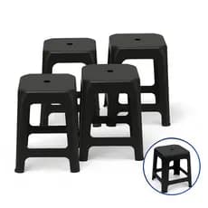 Conjunto 4 Banquetas Pretas de Plástico Reforçado – Altas e Ideais para Churrasco e Lazer