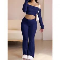 Conjunto Feminino Cropped Tomara Que Caia Manga Longa Com Calça Lisa Tecido Suplex Ambos Academia Confortáv
