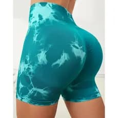 Shorts Feminino Tie Dye Empina Bumbum Cintura Alta Cordinha Ajustável Fitness Praia Academia Confortável Casual