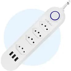 Filtro de linha portátil com 5 tomadas e 4 portas USB, cabo de 2 metros, compatível com 110–220V e potência de até 2500W