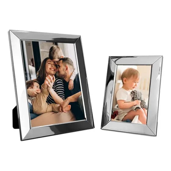 Porta Retratos 10x15 e 15x20 Prata Moldura em Metal com Vidro - Kit 2 Porta Retratos
