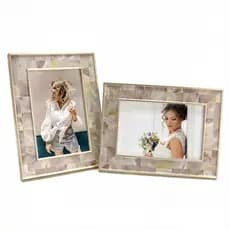 Kit 2 Molduras Porta Retratos 10x15 Cor Champanhe Rosé em Polímero com Vidro - Efeito Mosáico