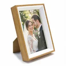Porta Retrato 10x15 Moldura Profunda Marrom Claro e Branco em MDF Estilo Madeira com Vidro