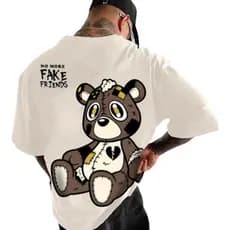 Camisa Malha Importada Camiseta Oversized Urso Off Wite