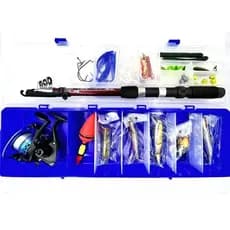 Kit pescaria com 50 itens incluindo vara 1.5mts + molinete com linha  maleta de transporte