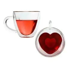 Conj. 2 Xicaras de Chá Parede Dupla de Vidro Borossilicato Heart 230ml Lyor