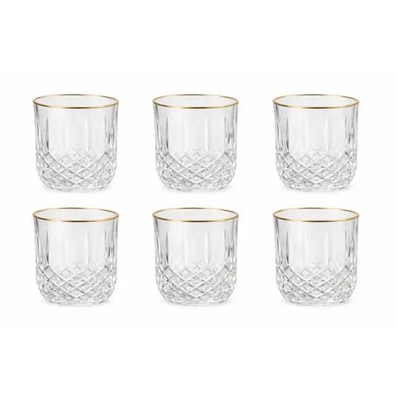 Conj. 6 Copos Baixos de Vidro Berlin Fio de Ouro 290ml - Mek
