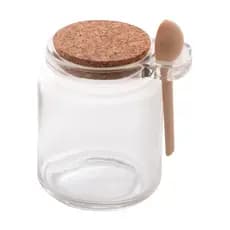 Porta Condimentos em Vidro c/ Tampa Rolha e Colher Bambu 240ml - Lehavi