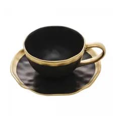 Xícara para Chá de Porcelana Dubai Preto e Dourado 200ml - Wolff