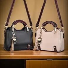 Bolsa Feminina Transversal Grande Capacidade Elegante De PU Com Alça Superior E Alça Ajustável, Com Chaveiro Limao