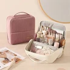 Bolsa De Maquiagem Vertical Com Compartimentos De Veludo Da Moda De Grande Capacidade Para Viagem