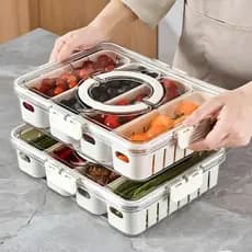 Caixa Organizadora de Alimentos Transparente Geladeira Empilhável Multiuso com Divisórias