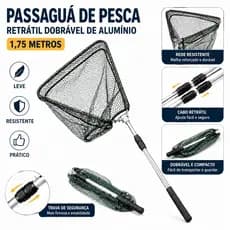 Passaguá de Pesca Telescópico 1,75m em Alumínio Retrátil Dobrável – Leve, Resistente e Portátil