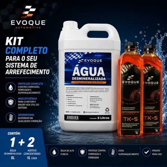 Kit Completo Arrefecimento Automotivo – 5L Água Desmineralizada + 2L Aditivo Concentrado