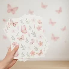 Adesivo de Parede Borboletas e Flores Decoração Delicada para Quarto Infantil Feminino